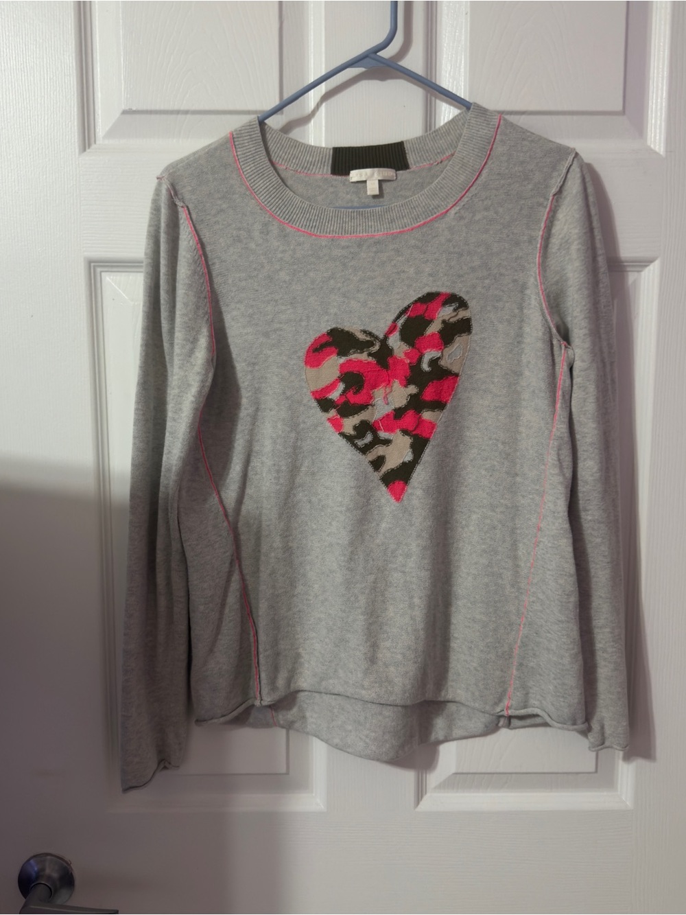 Lisa Todd Gray Long Sleeve Top with Pink Camo Heart Accent